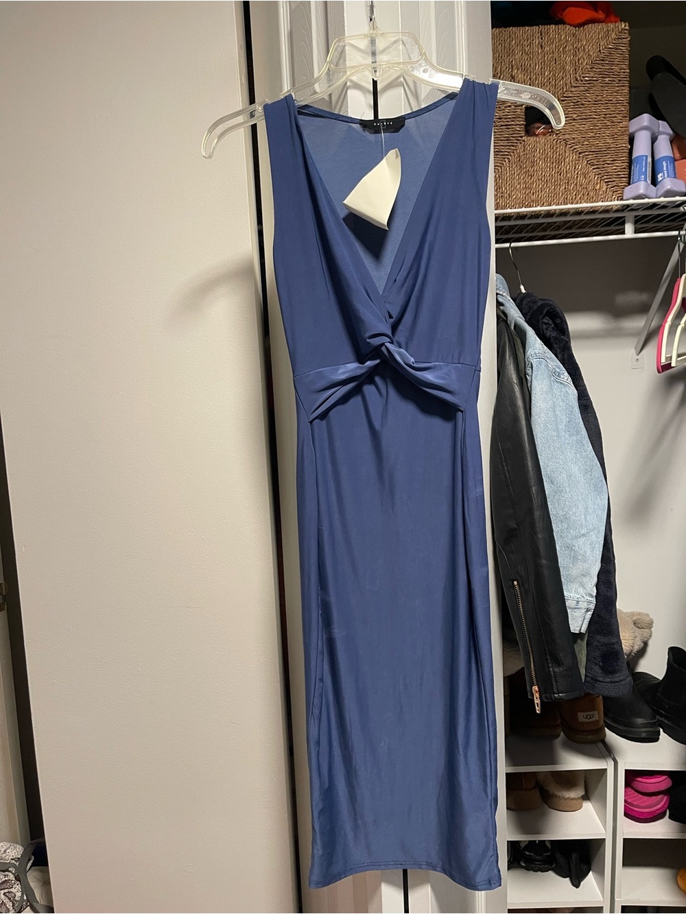 21 Saints Sleeveless Knot-Front Blue Midi Dress
